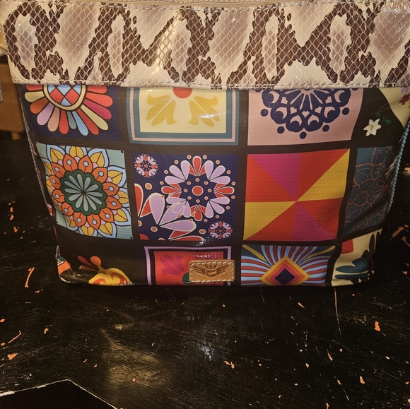 Consuela Handbags - Colorful Patchwork Consuela Crossbody Purse with Snake Print Trim